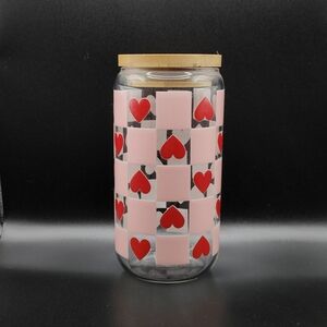 valentine's pink and red heart pattern glass cup